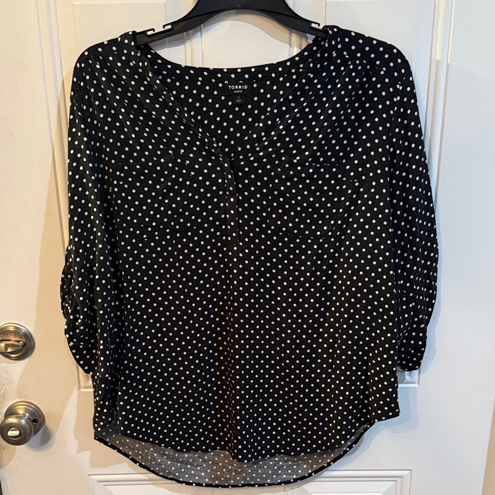Torrid Black and White Polka Dot Blouse